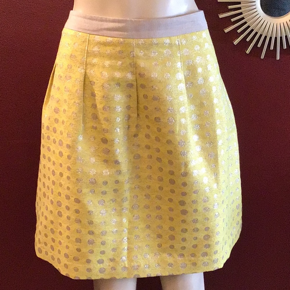 LOFT yellow mini w/gold metallic polka dots 12